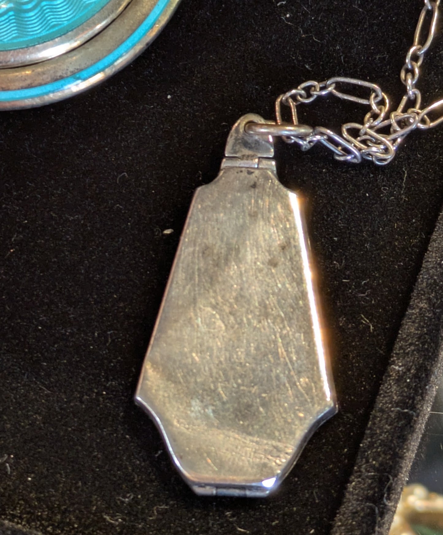 Art Deco Aqua Enamel Locket Sterling Silver