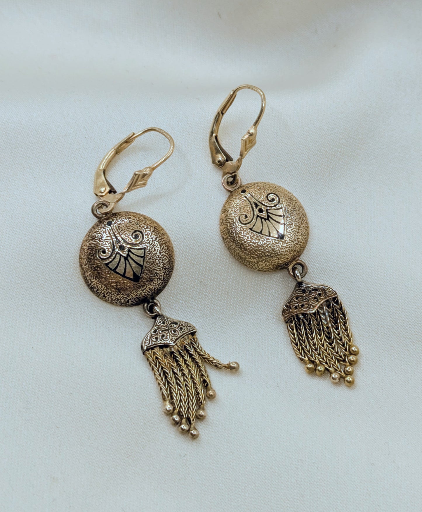 Victorian Antique 14k Gold Fringe Tassel Earrings circa 1870