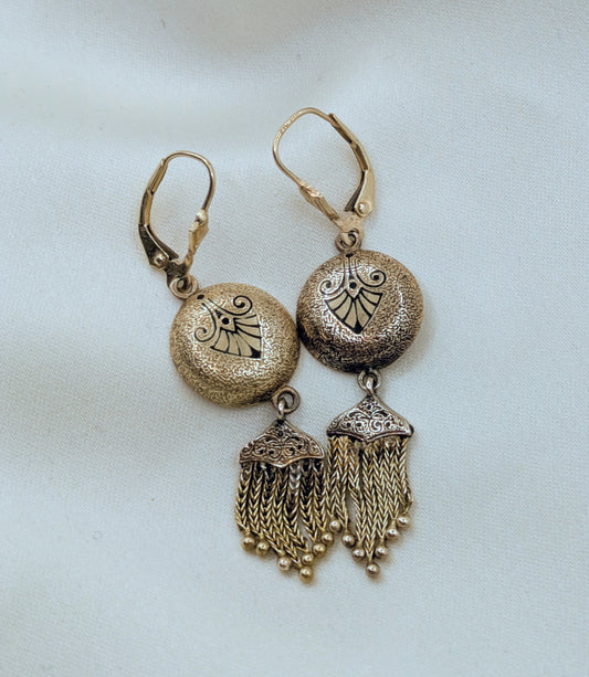 Victorian Antique 14k Gold Fringe Tassel Earrings circa 1870