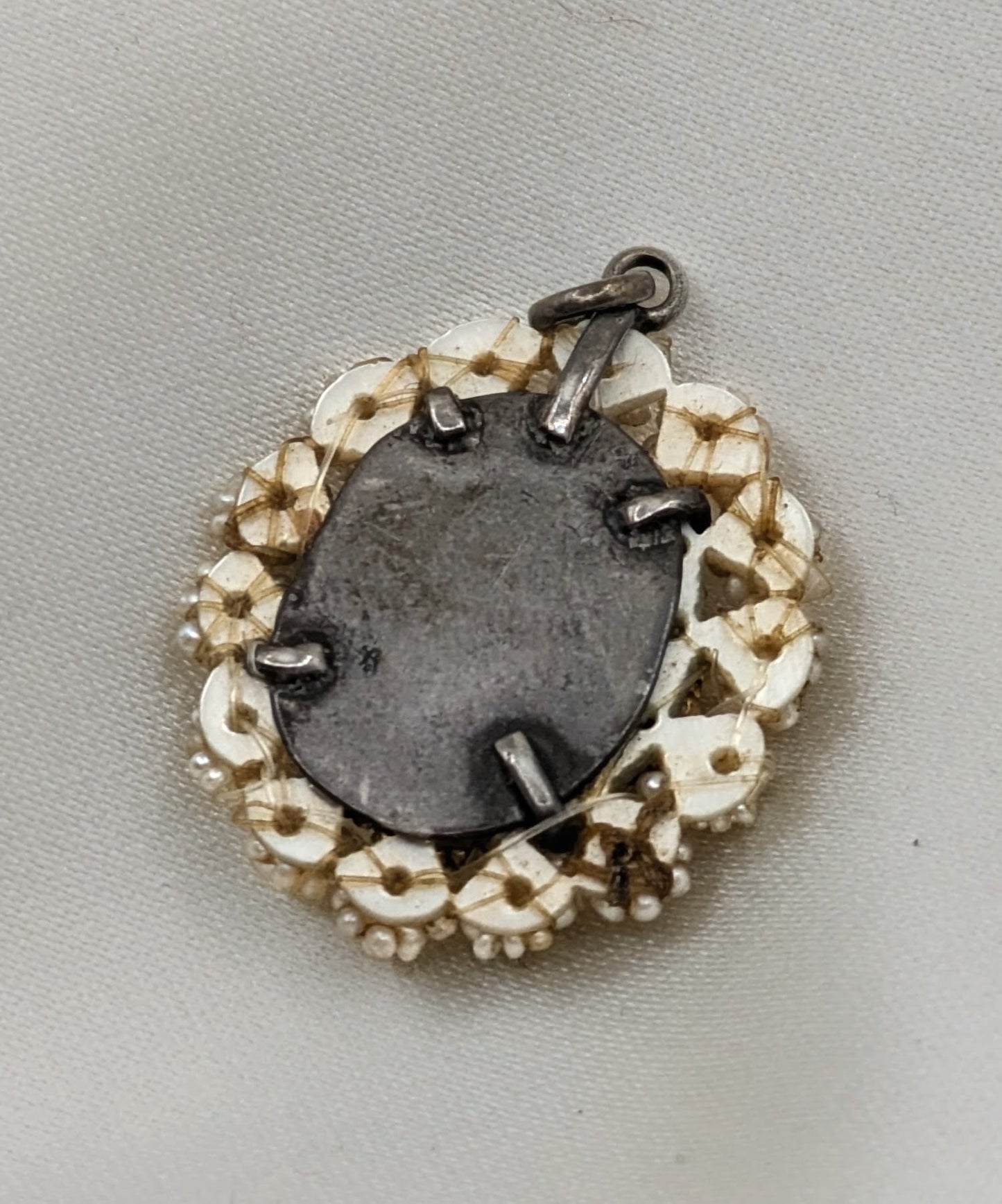 Early Victorian Tiny Seed Pearl Pendant with Foiled Lavender Stone