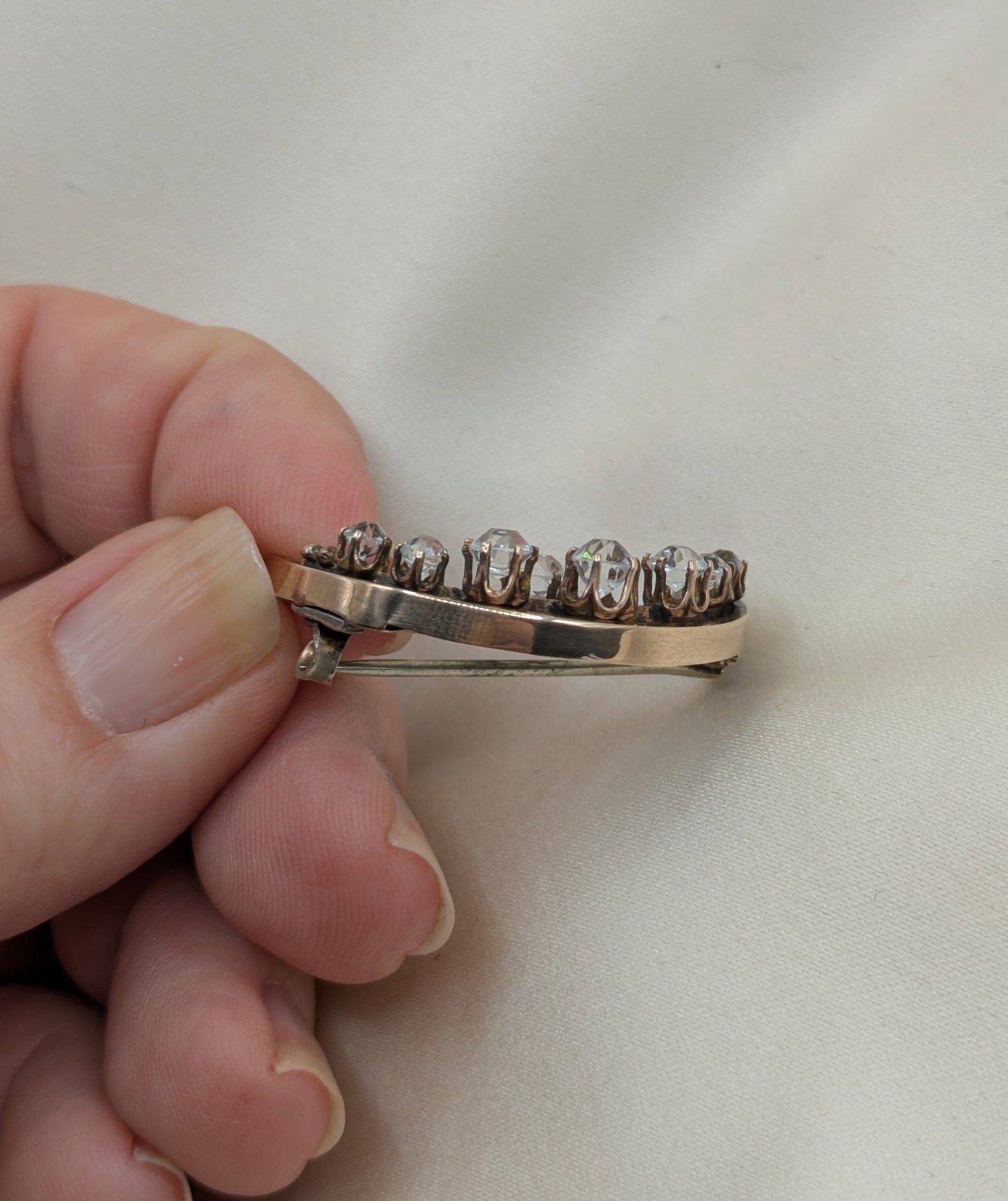 10k Victorian crescent Moon and Star Brooch Mine Cut Pastes