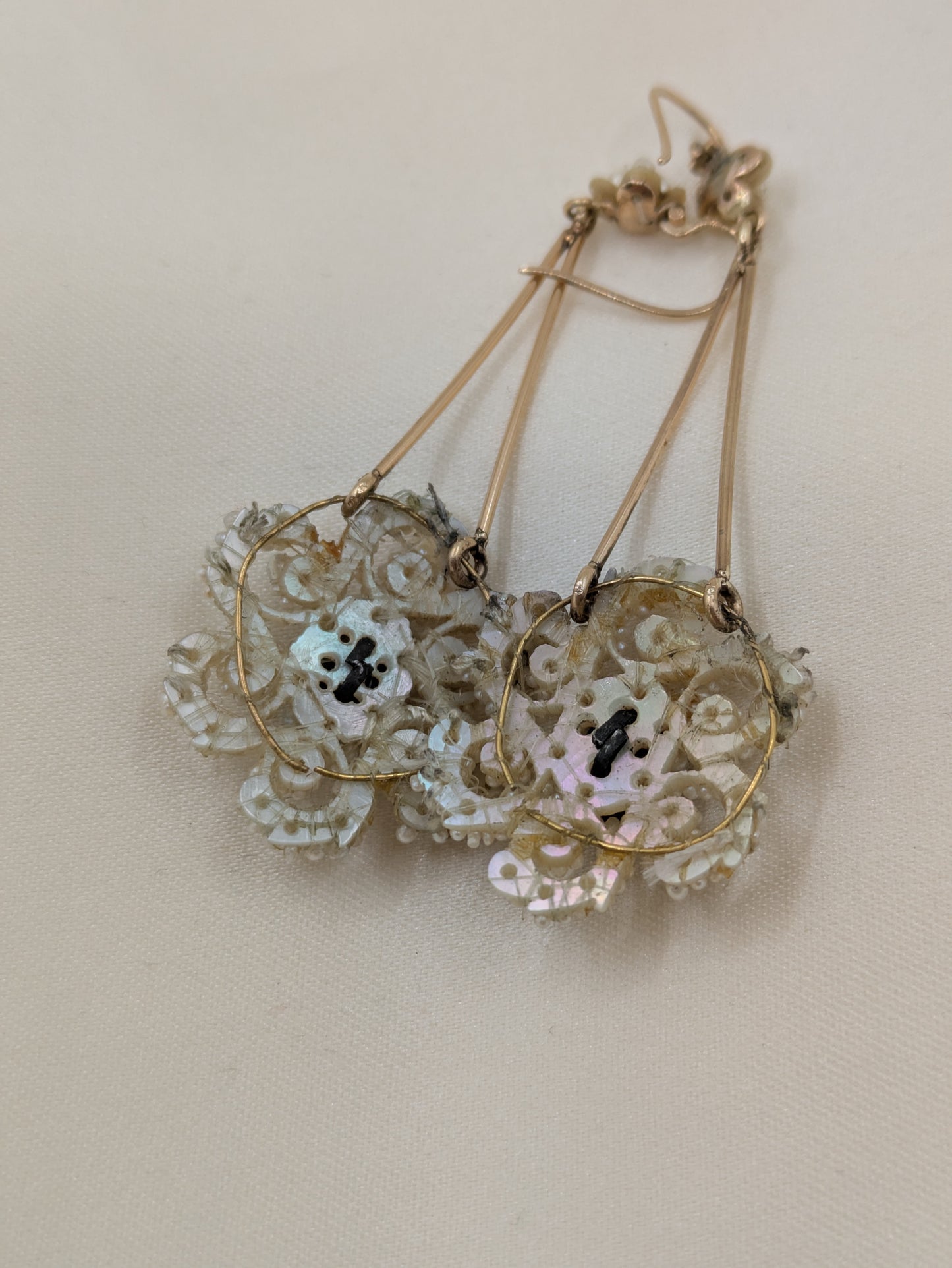 Circa 1830 Georgian Seed Pearl Earrings with Foiled Stones, Gold