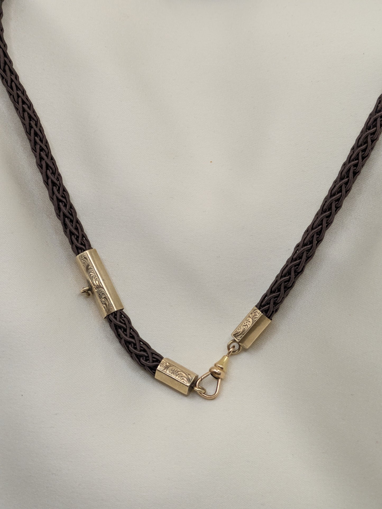 Victorian 14k gold engraved end caps and slide with dog clip and new cord necklace