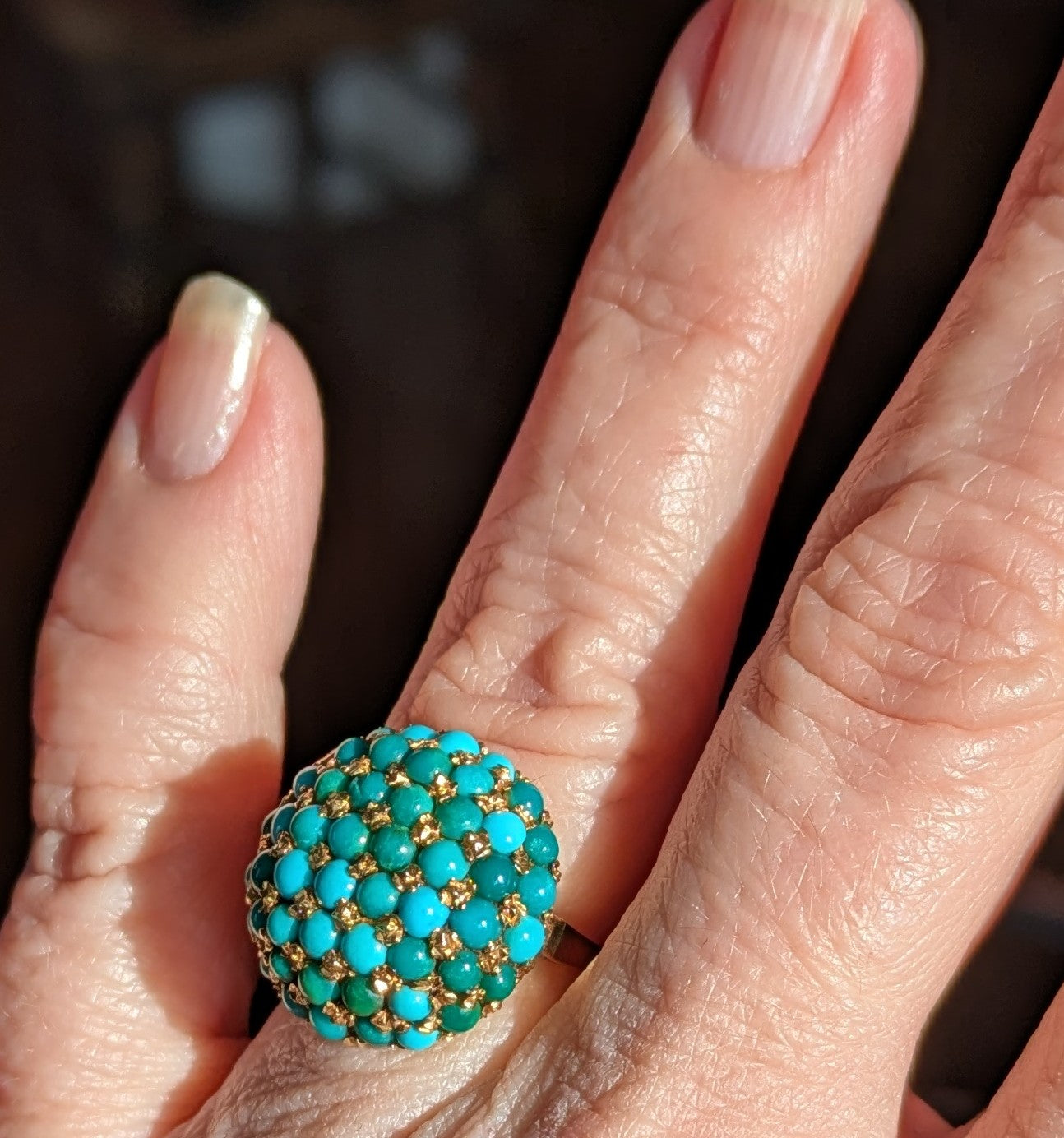 Mid Century 18k Gold Pave Turquoise Ring