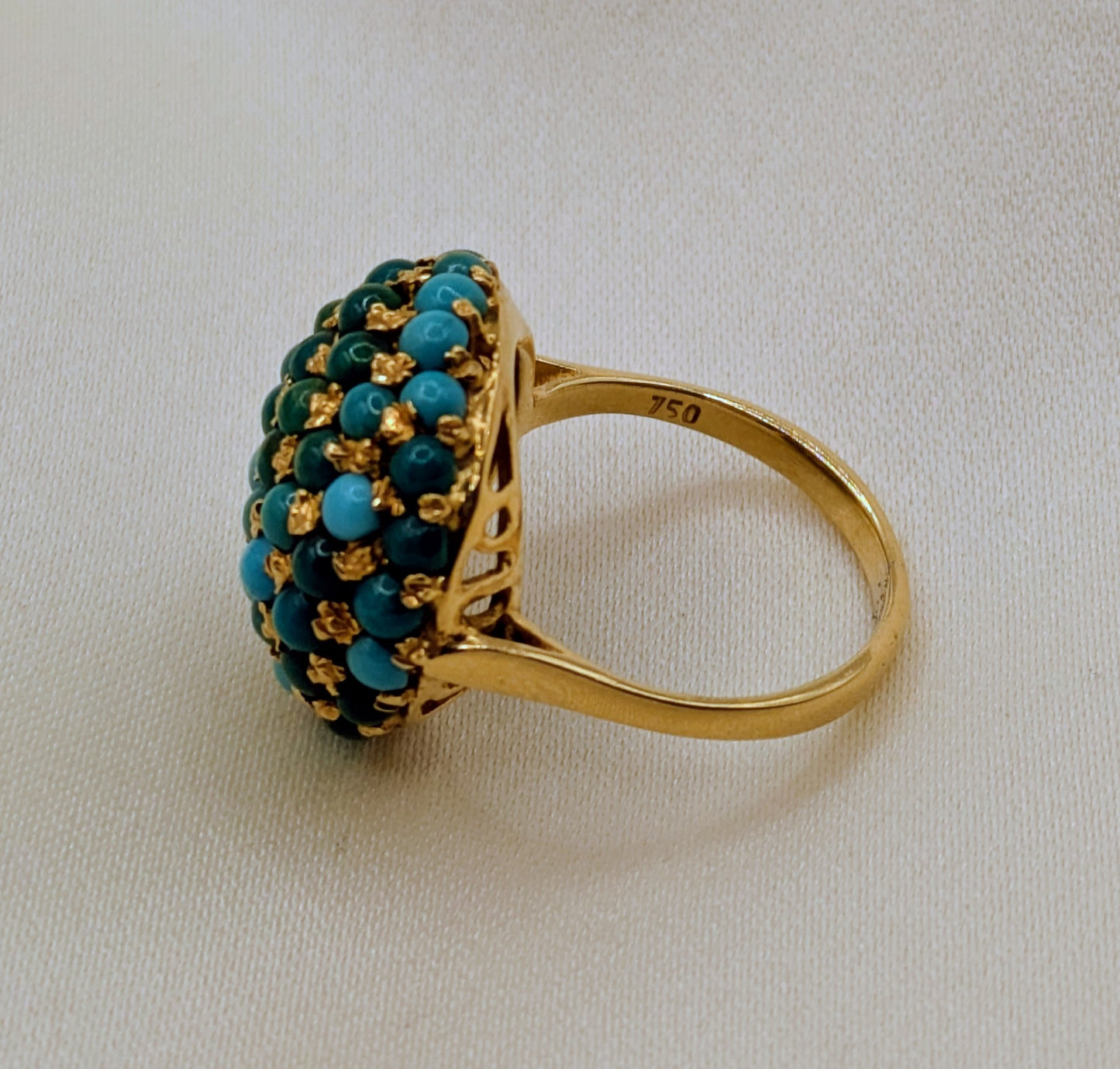 Mid Century 18k Gold Pave Turquoise Ring
