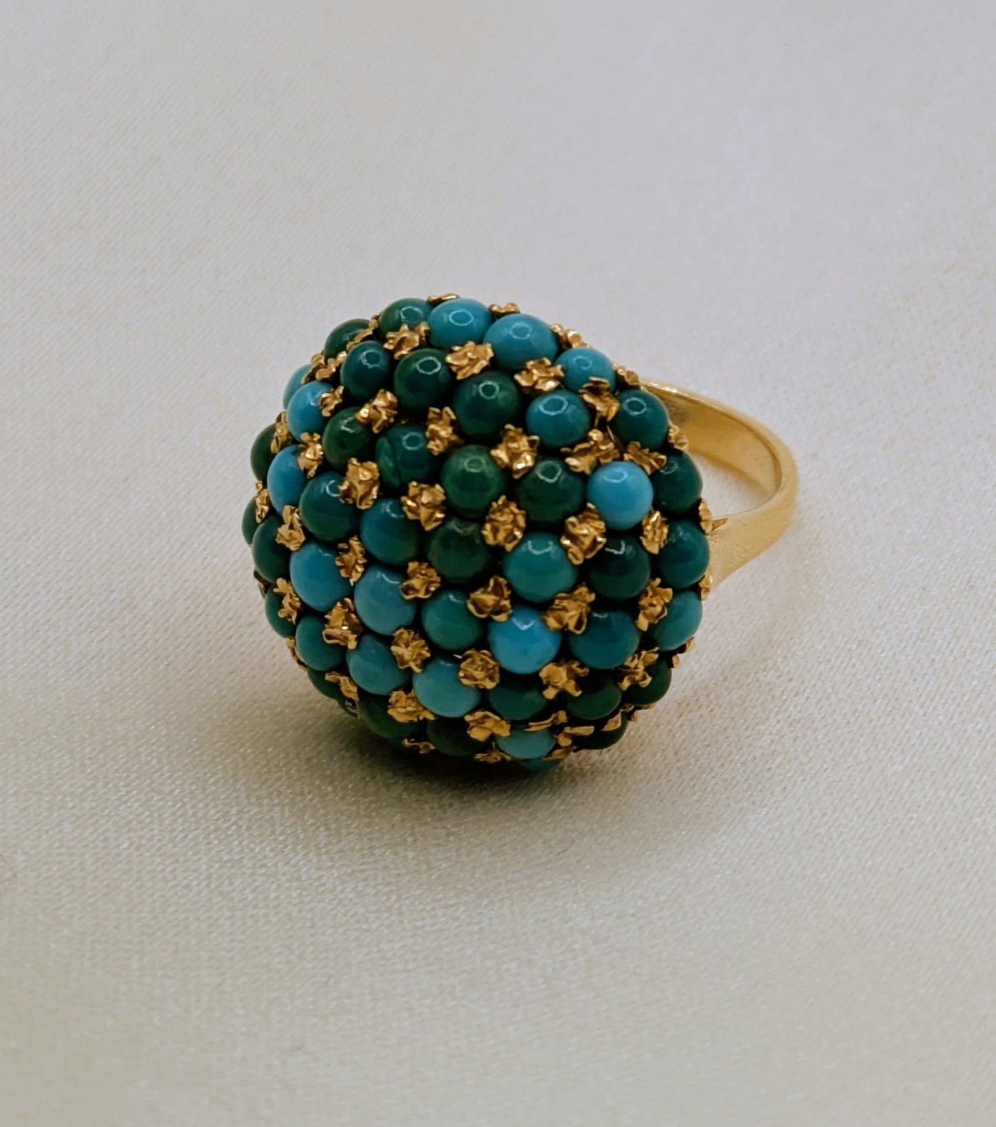 Mid Century 18k Gold Pave Turquoise Ring