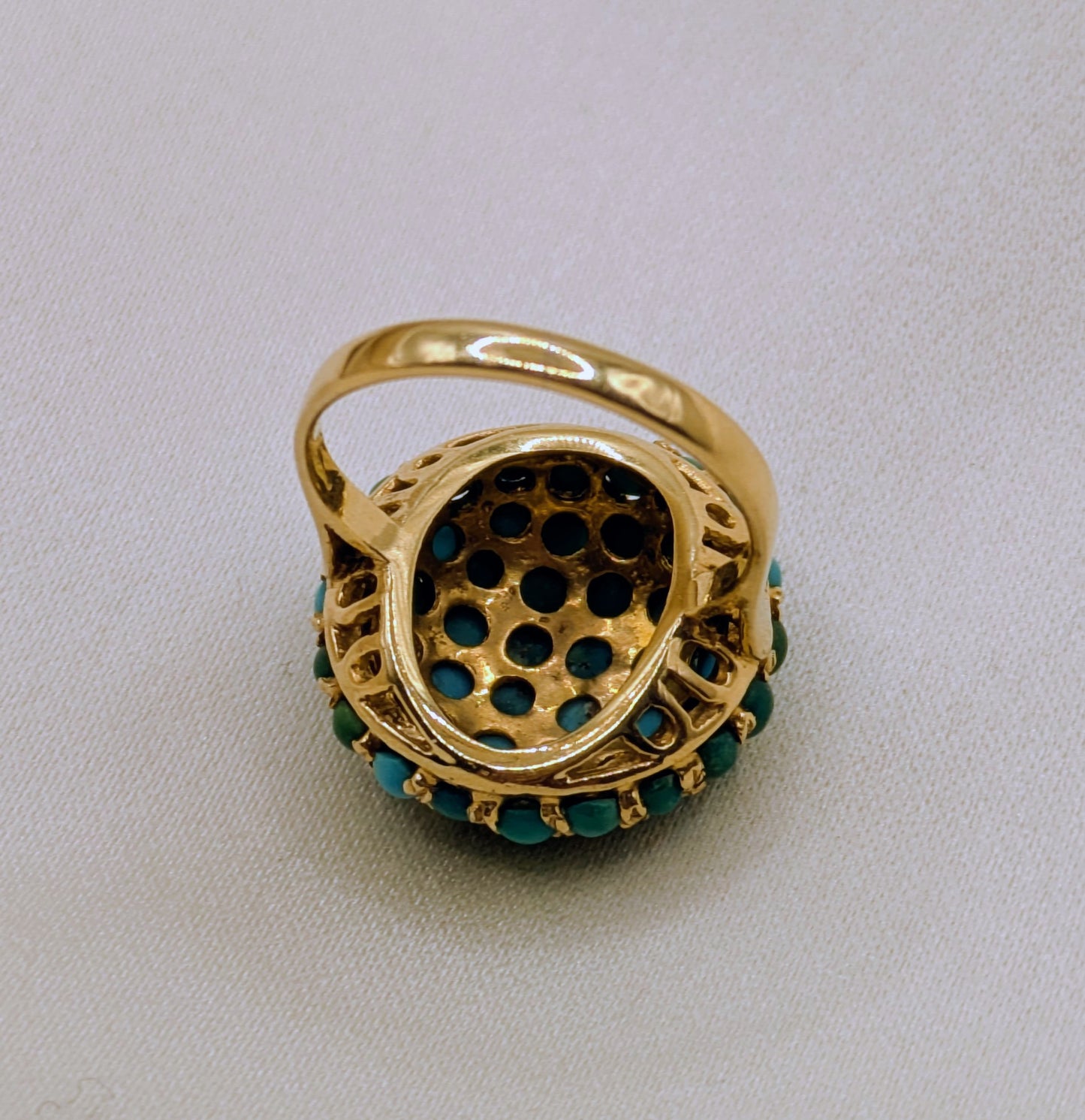 Mid Century 18k Gold Pave Turquoise Ring