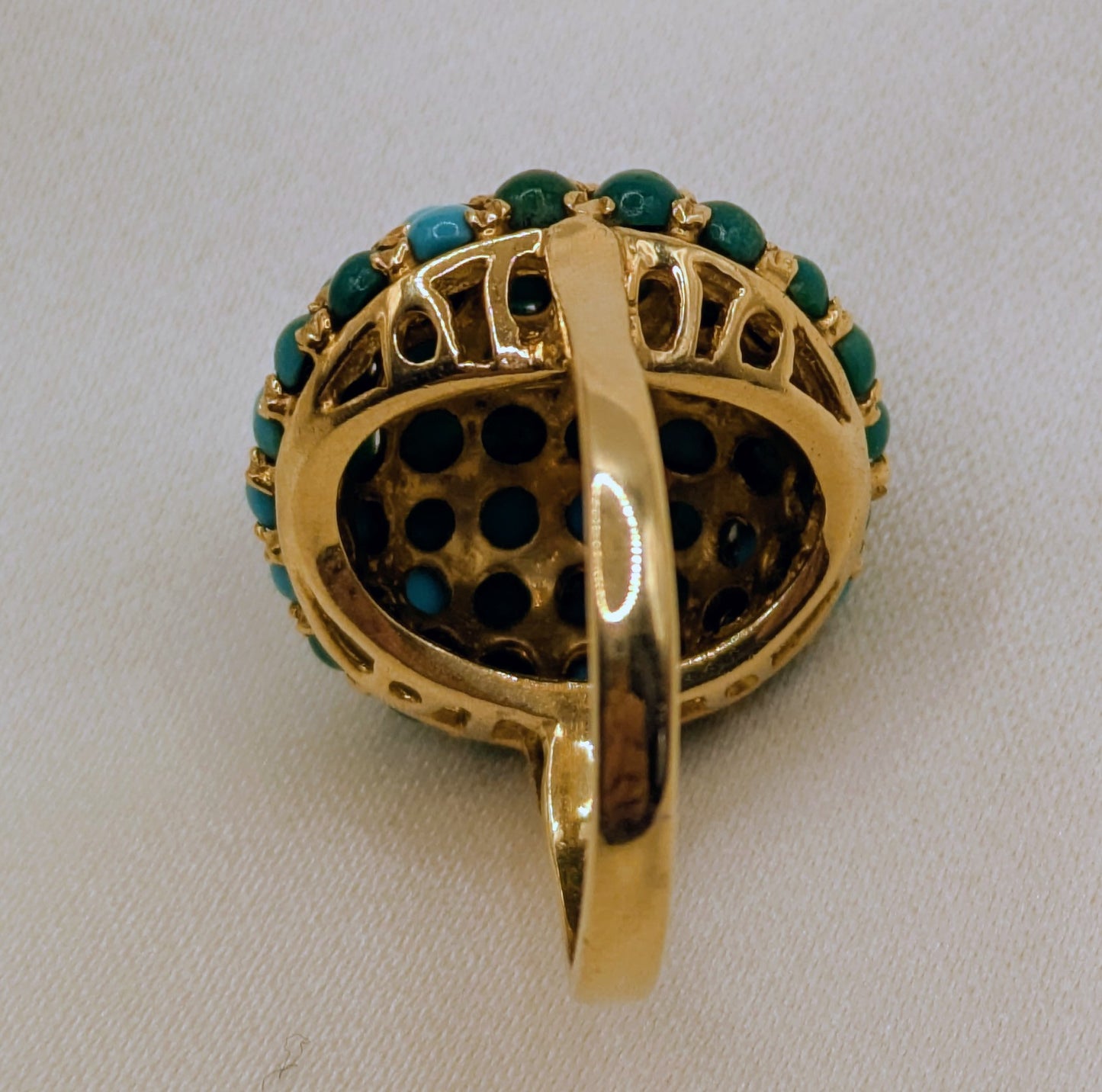 Mid Century 18k Gold Pave Turquoise Ring