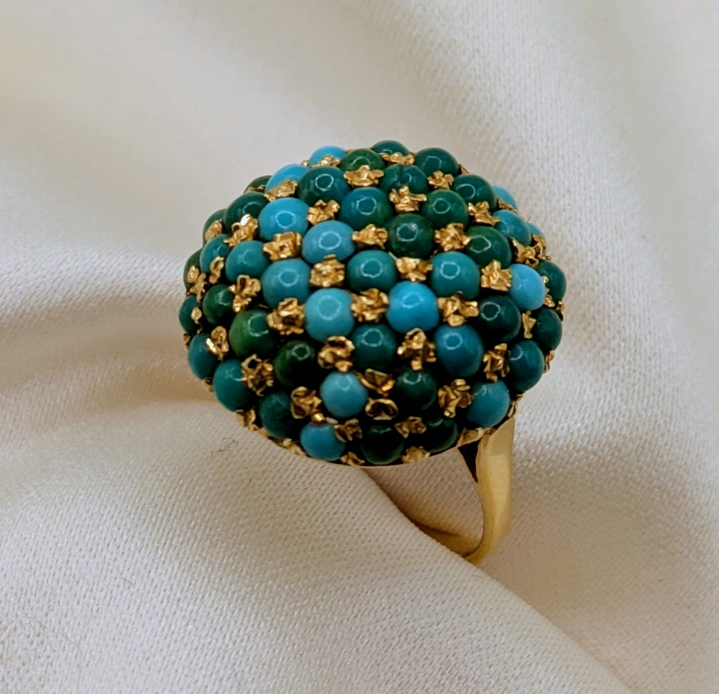 Mid Century 18k Gold Pave Turquoise Ring