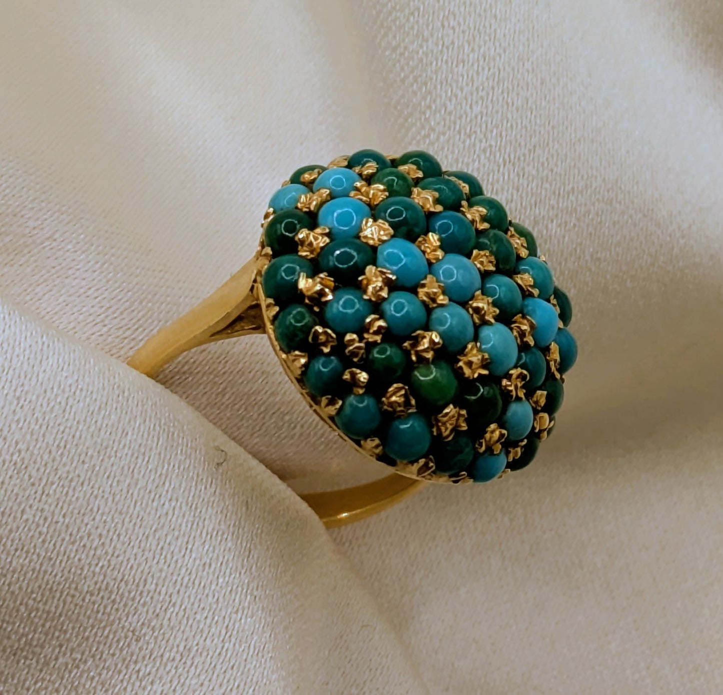 Mid Century 18k Gold Pave Turquoise Ring