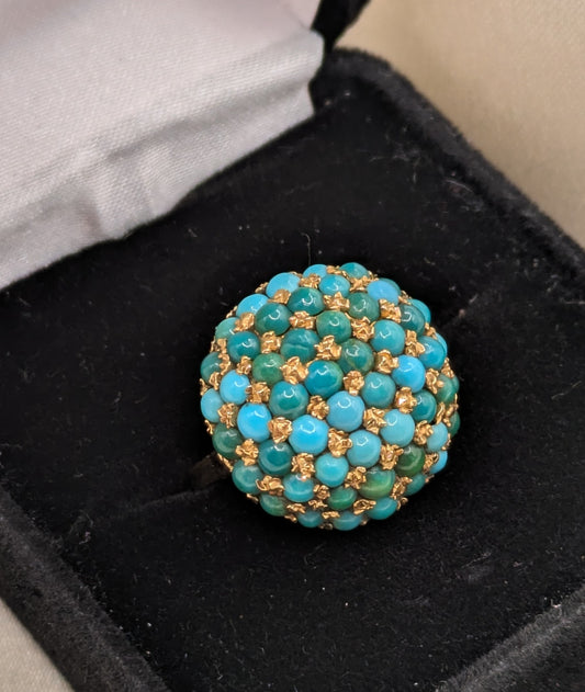 Mid Century 18k Gold Pave Turquoise Ring