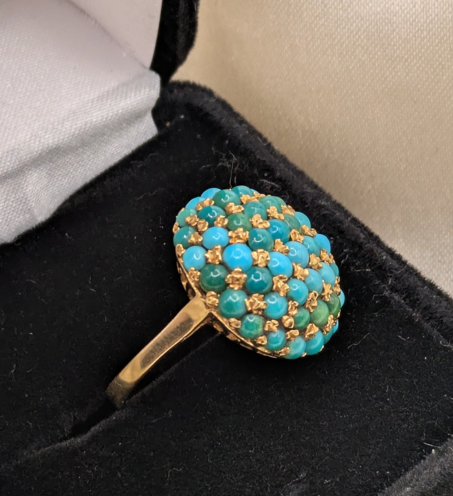Mid Century 18k Gold Pave Turquoise Ring