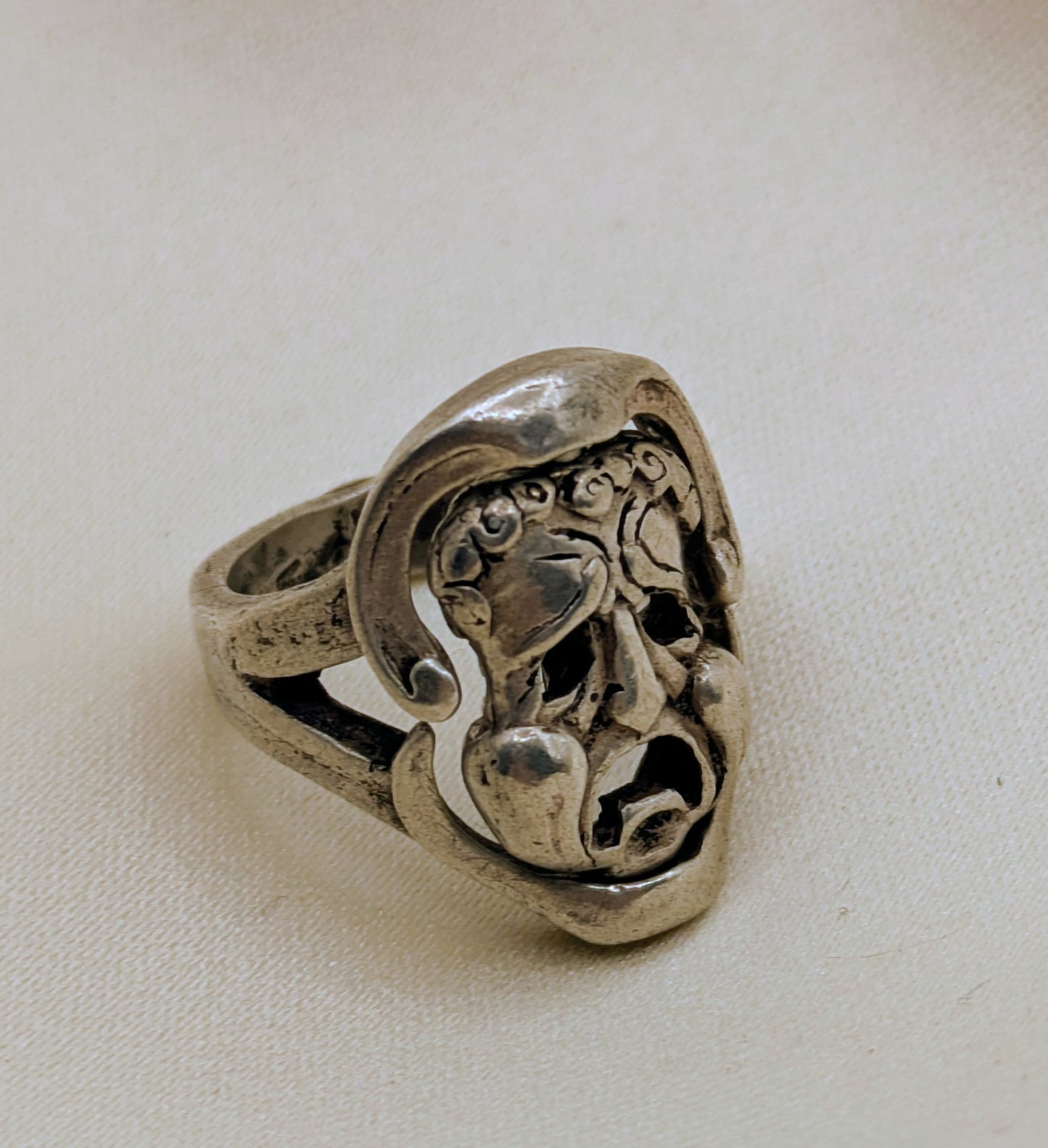 Antique Sterling Silver Comedy Tragedy Flip Ring