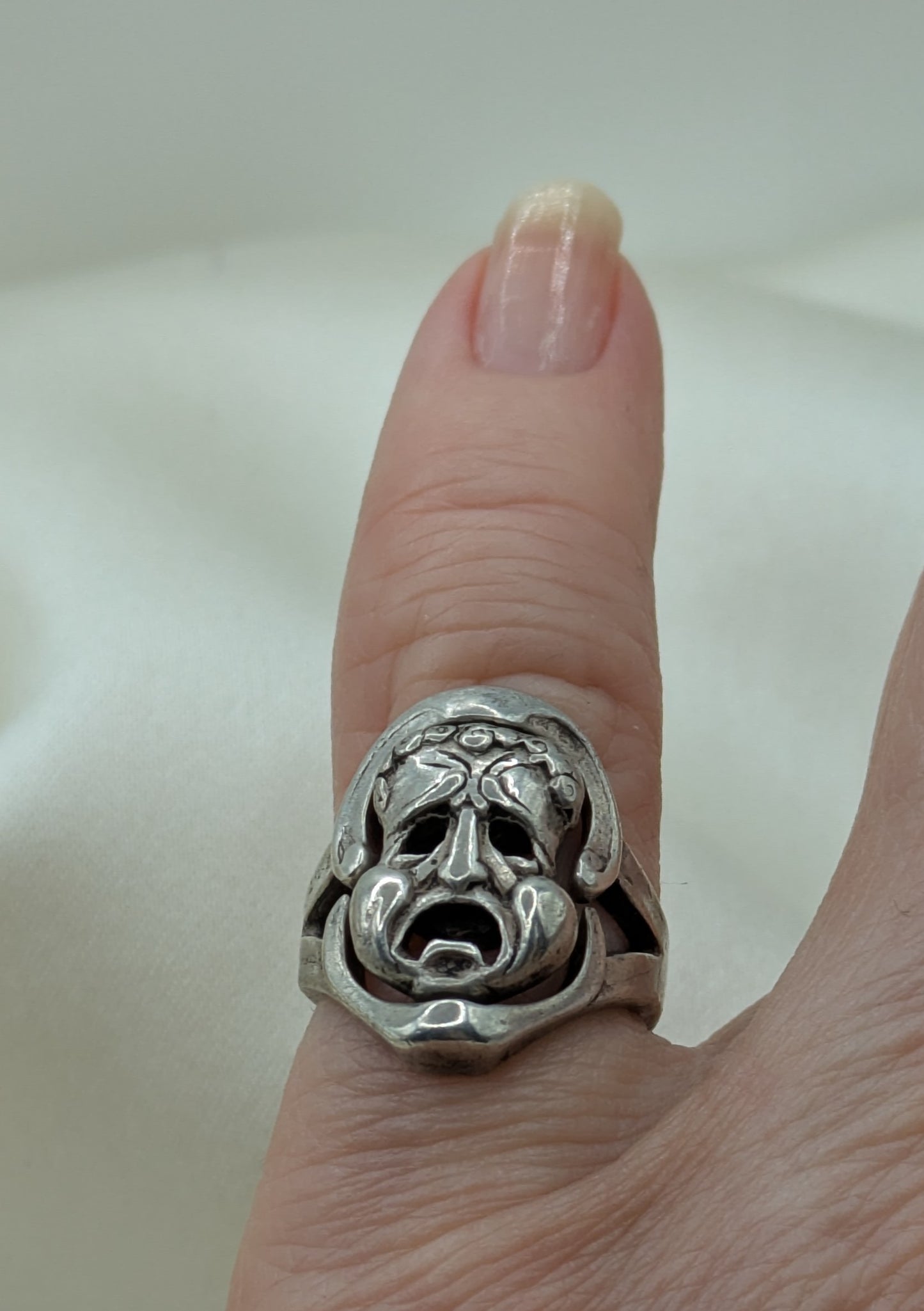 Antique Sterling Silver Comedy Tragedy Flip Ring