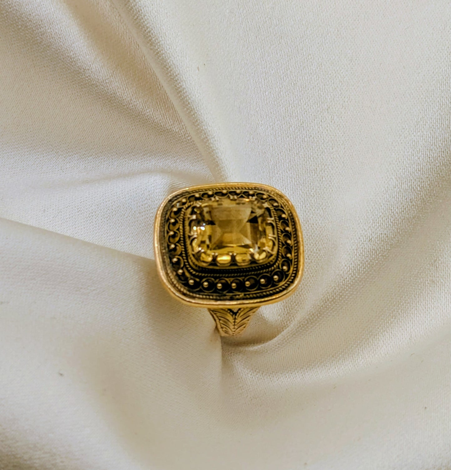 Rare 14k Citrine Victorian Etruscan Revival Ring