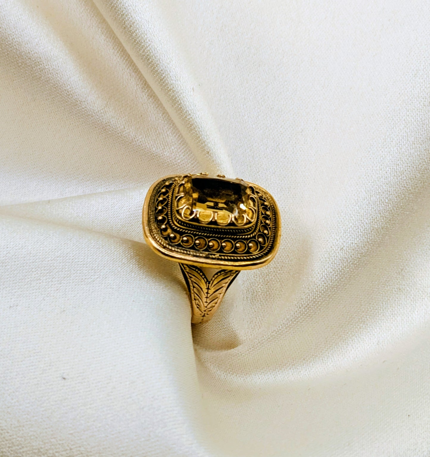 Rare 14k Citrine Victorian Etruscan Revival Ring