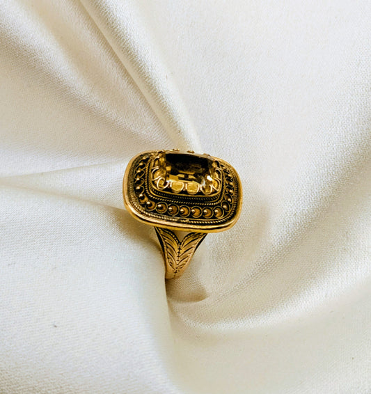 Rare 14k Citrine Victorian Etruscan Revival Ring