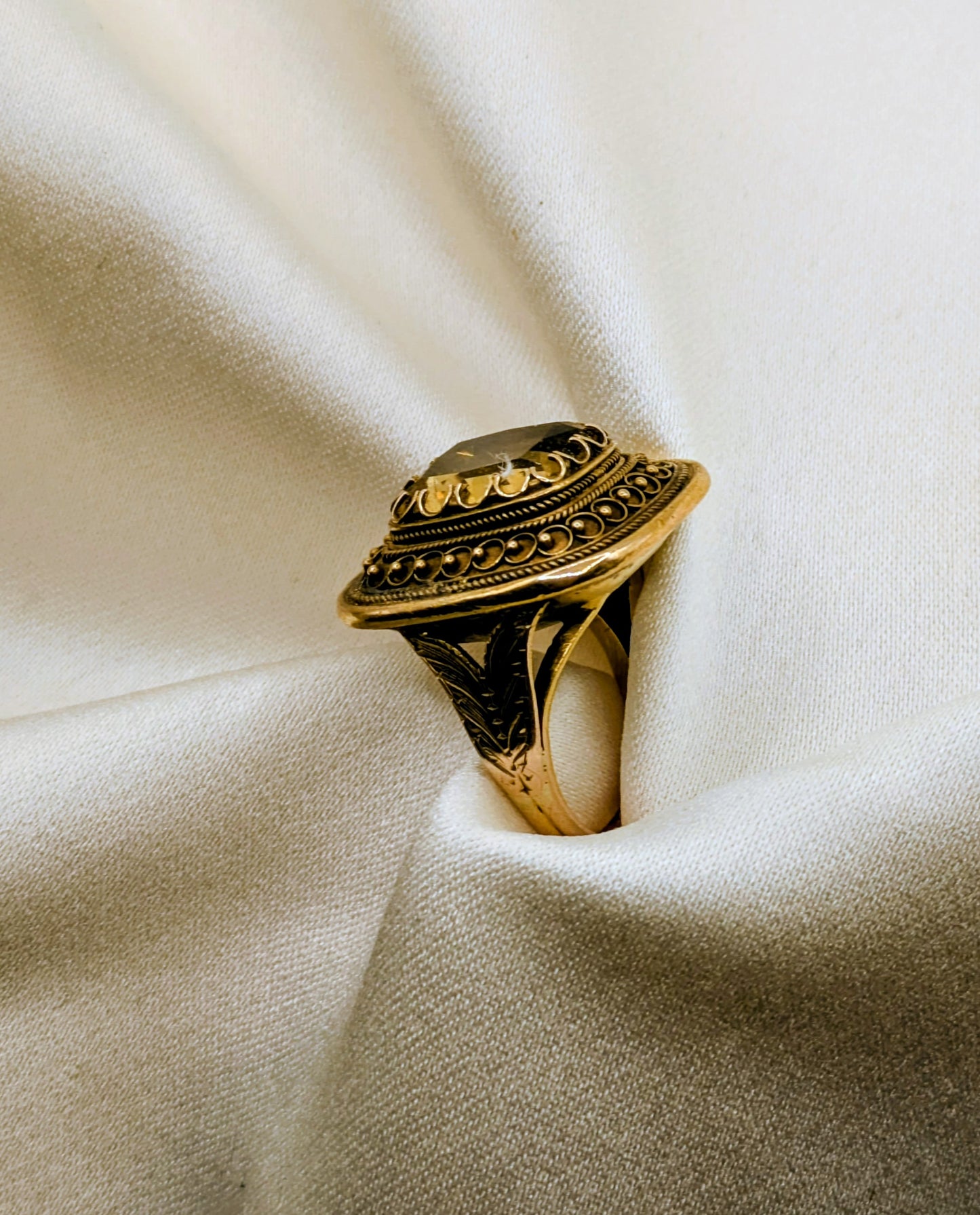 Rare 14k Citrine Victorian Etruscan Revival Ring