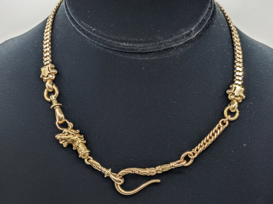 Fabulous Victorian Gargoyle Watch Chain 9k solid gold chain and 12k heavy gold shell and gold filled additions