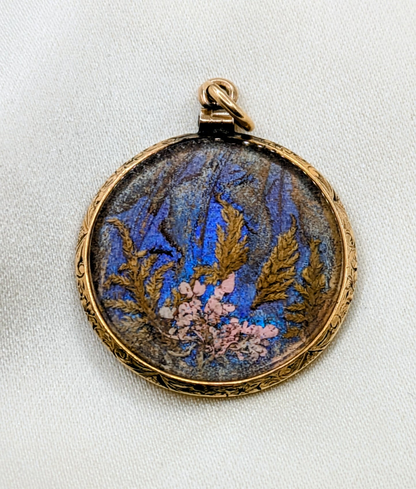 Antique Victorian Butterfly Metamorphosis two sided locket with hair, gold filled and beveled glass