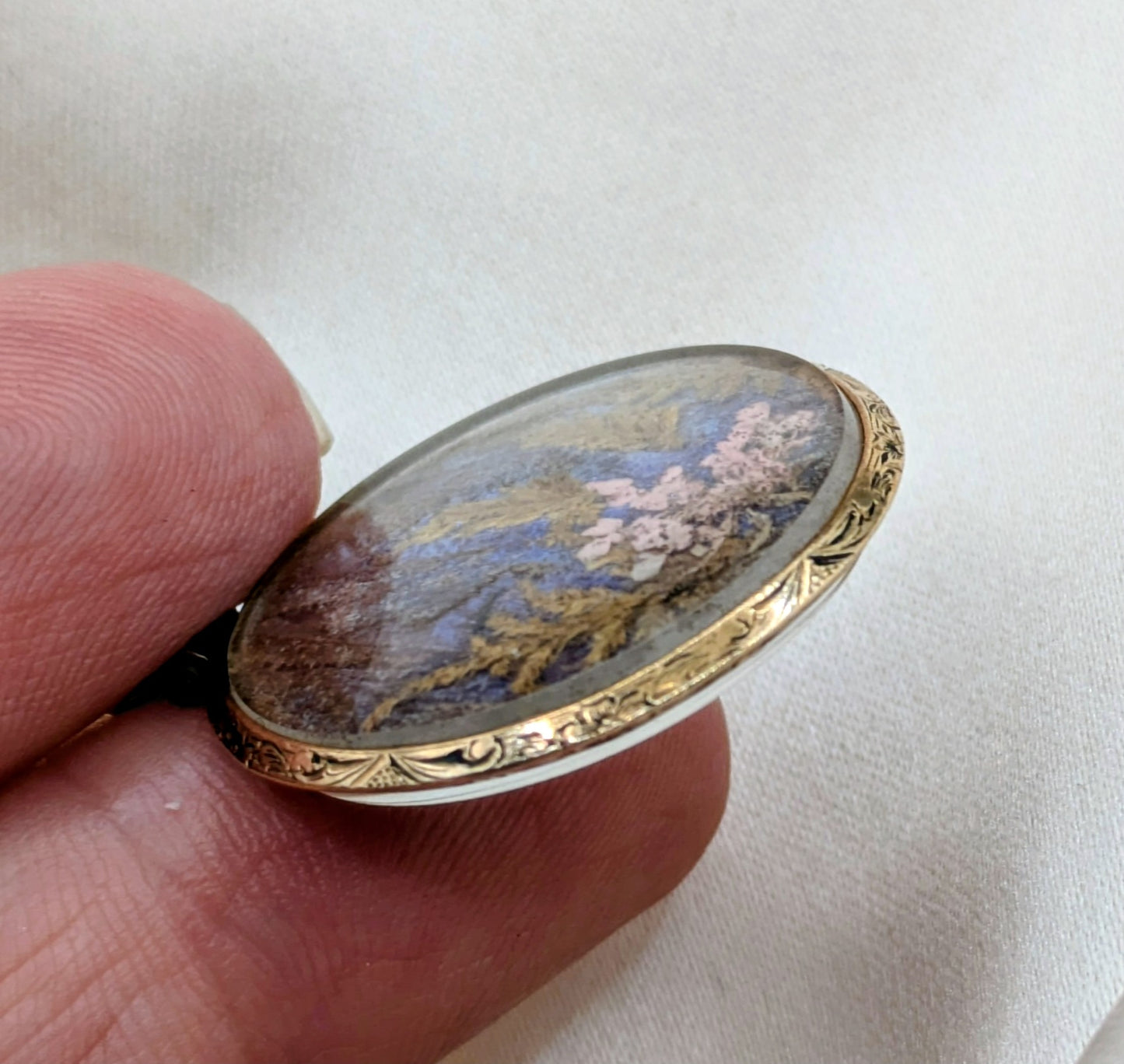 Antique Victorian Butterfly Metamorphosis two sided locket with hair, gold filled and beveled glass