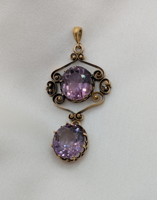 Antique Victorian 14k Gold Pendant with chunky Amethysts!
