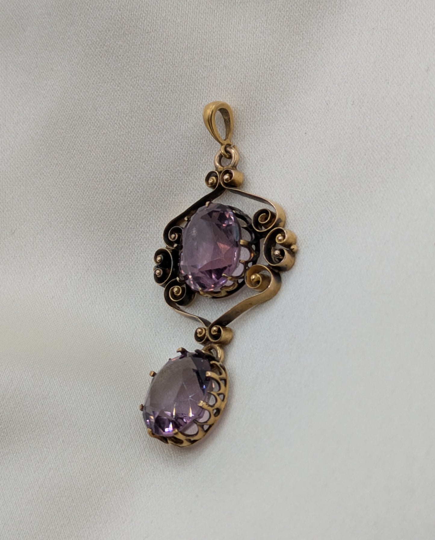 Antique Victorian 14k Gold Pendant with chunky Amethysts!