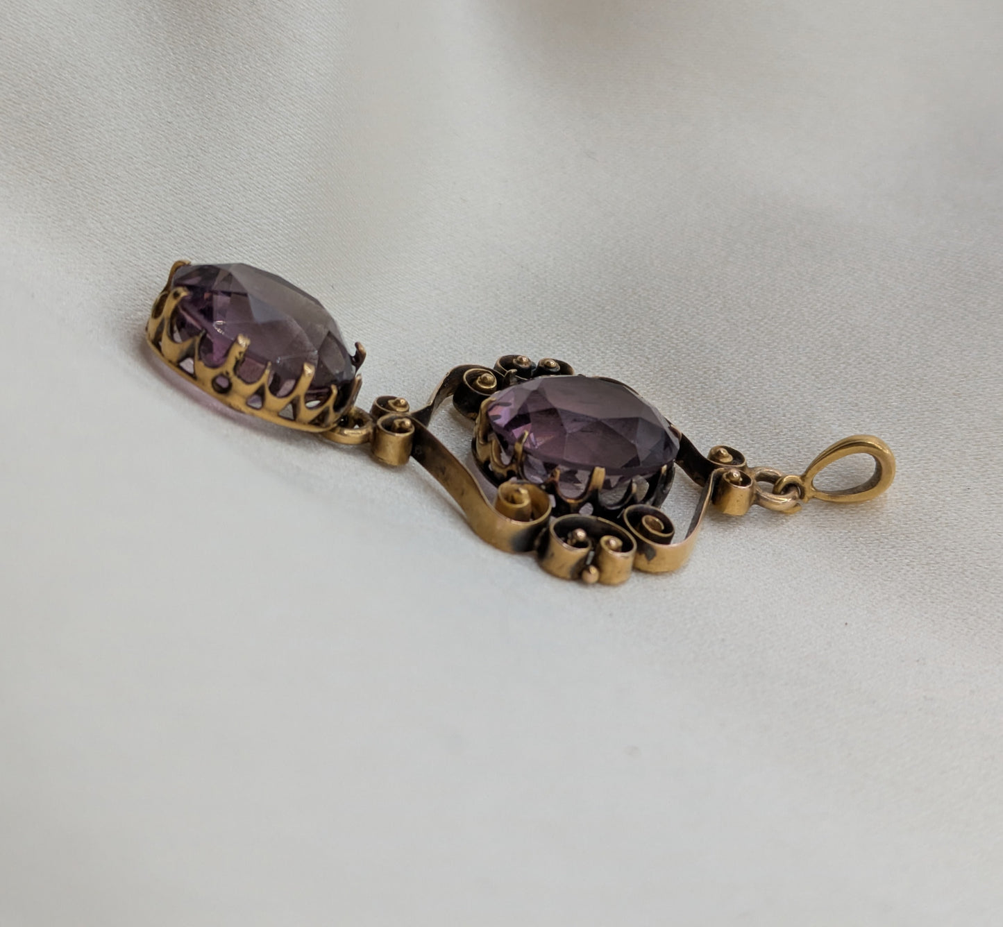 Antique Victorian 14k Gold Pendant with chunky Amethysts!