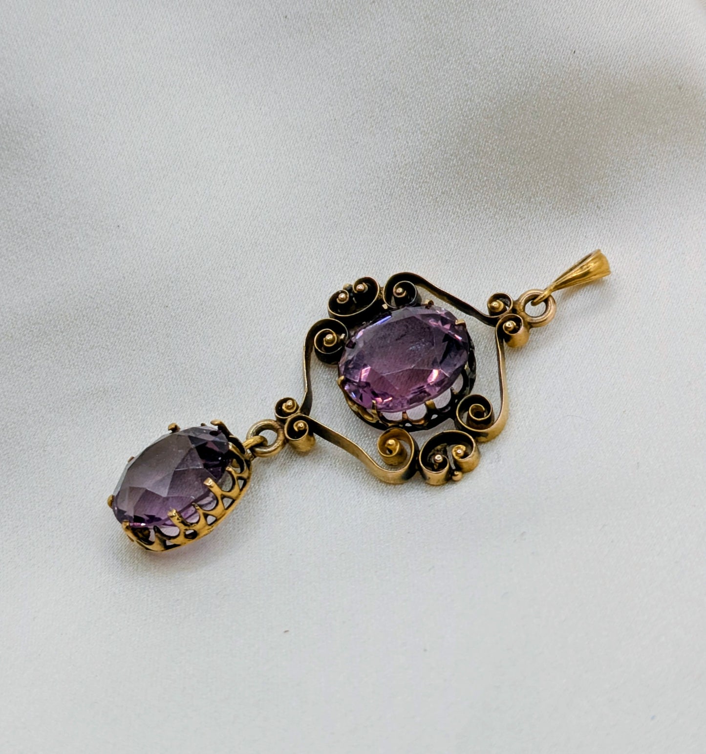 Antique Victorian 14k Gold Pendant with chunky Amethysts!