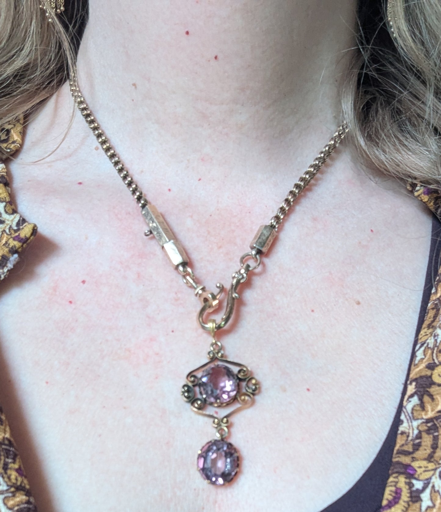 Antique Victorian 14k Gold Pendant with chunky Amethysts!