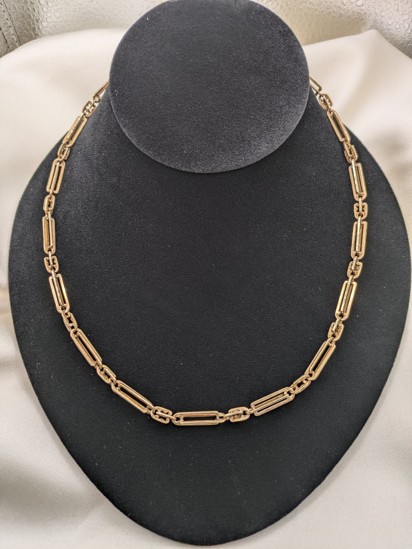 Antique Solid Gold watch Chain Necklace 14k Fancy Trombone and Engraved Links 23.1 grams!