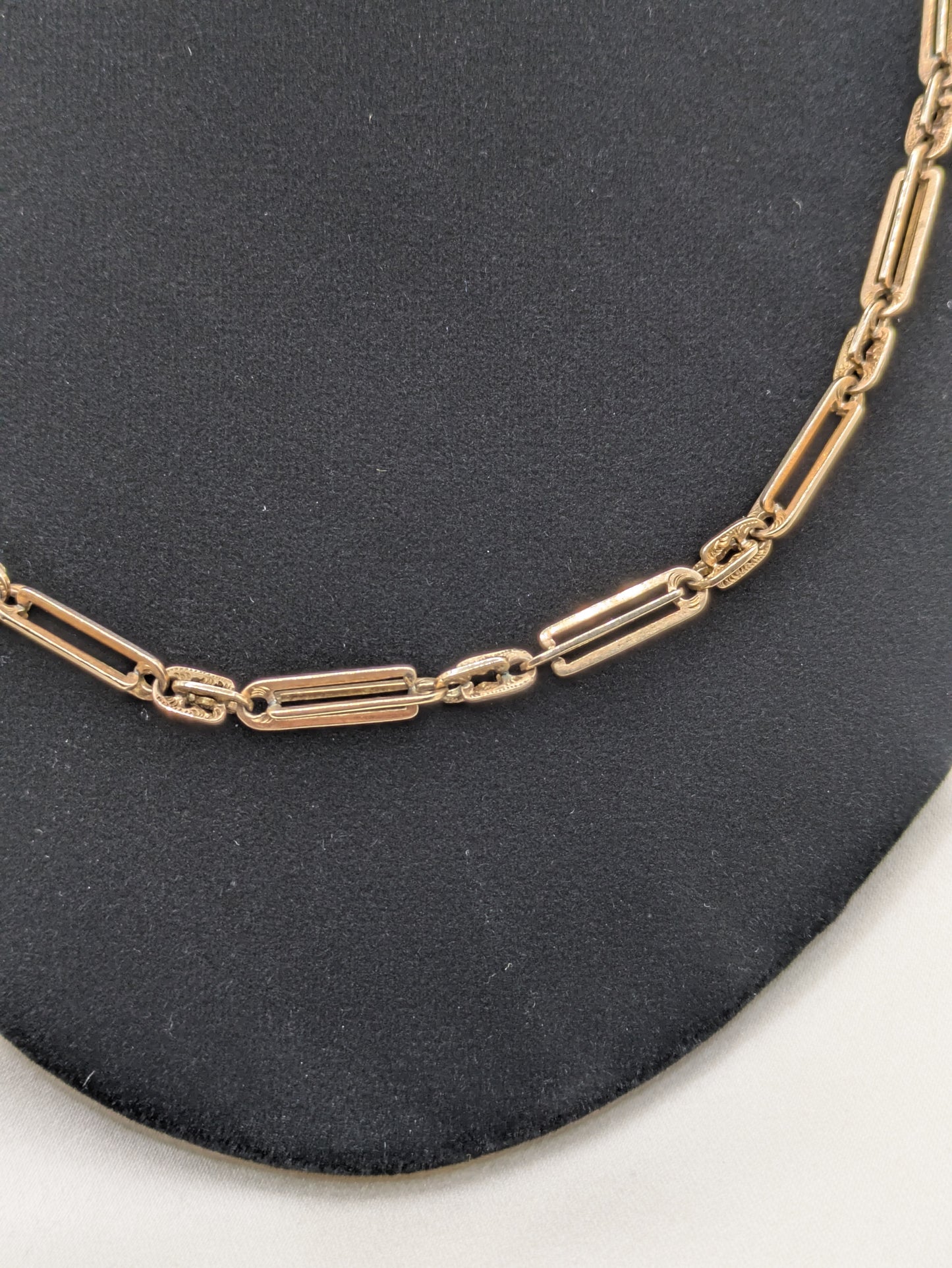 Antique Solid Gold watch Chain Necklace 14k Fancy Trombone and Engraved Links 23.1 grams!