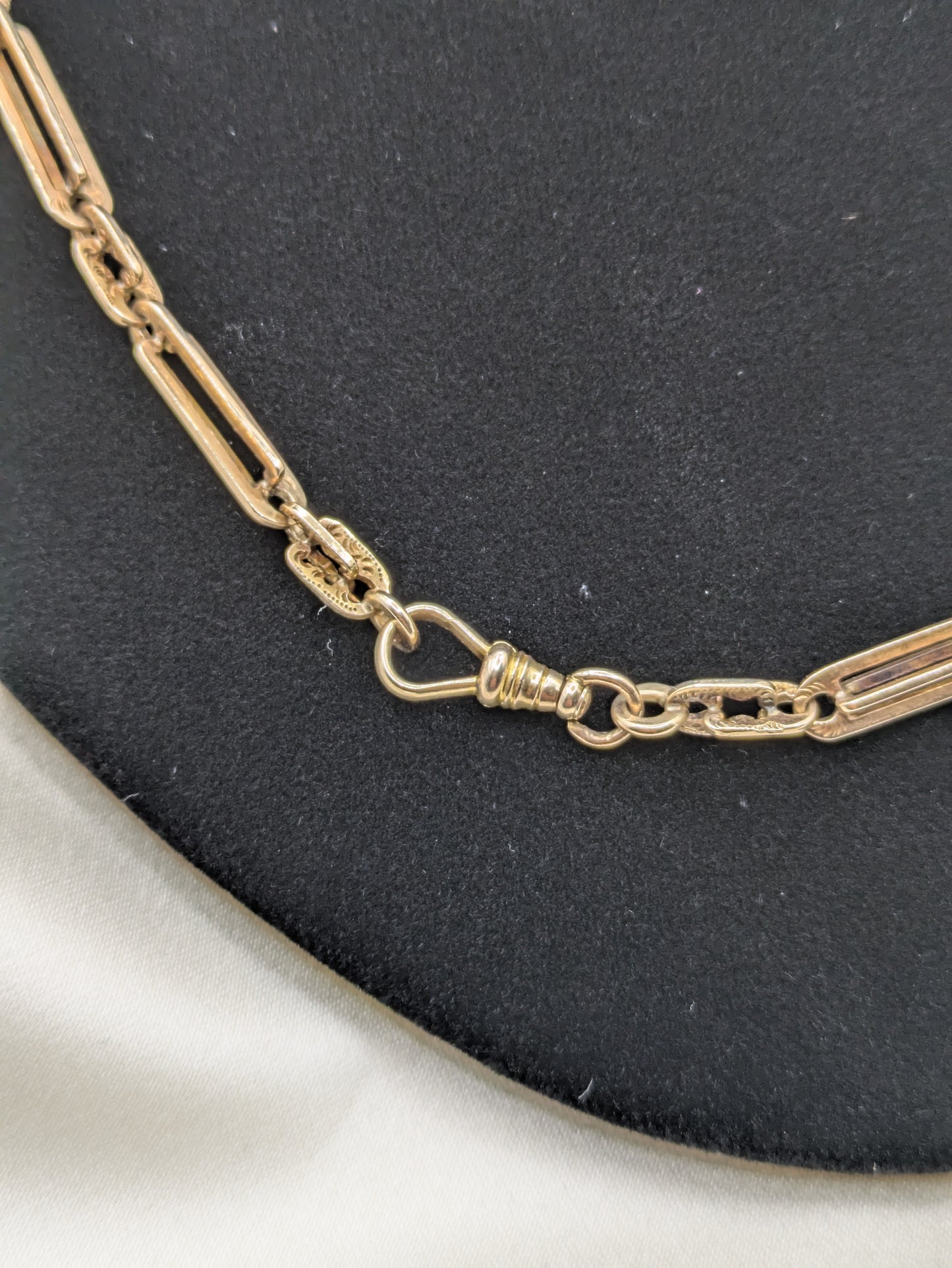 Antique Solid Gold watch Chain Necklace 14k Fancy Trombone and Engraved Links 23.1 grams!