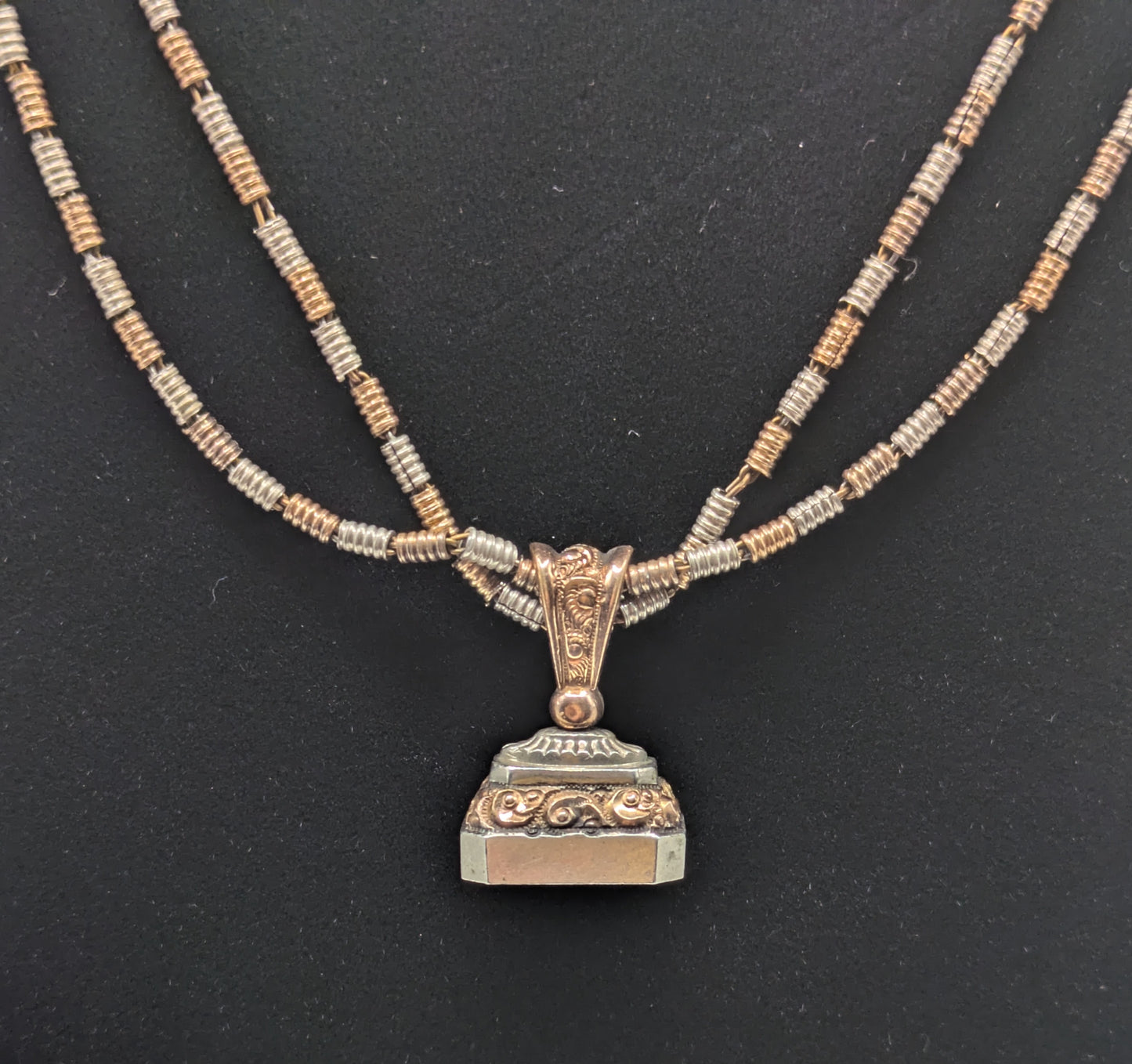 Antique 1920s two tone gold filled watch chain necklace 20"pink and white gold