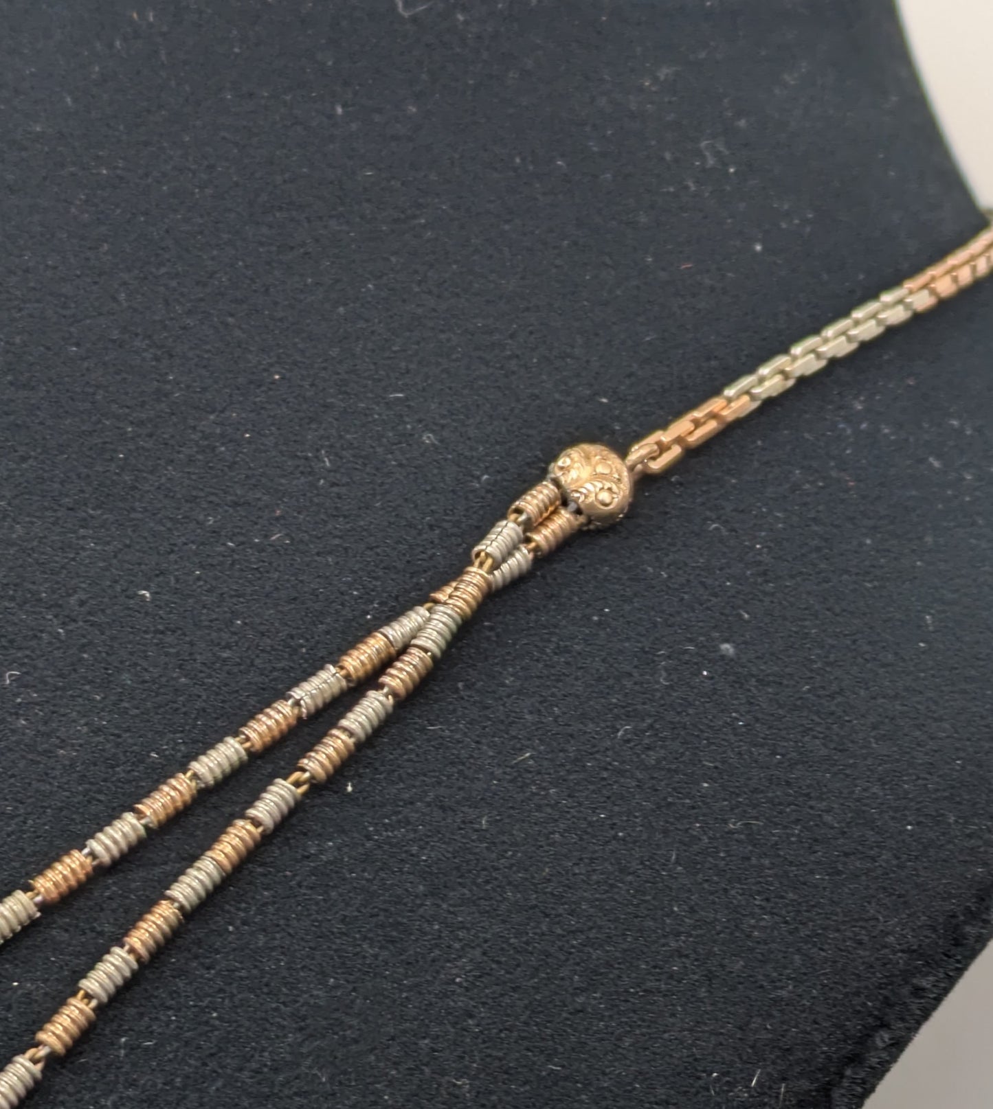 Antique 1920s two tone gold filled watch chain necklace 20"pink and white gold