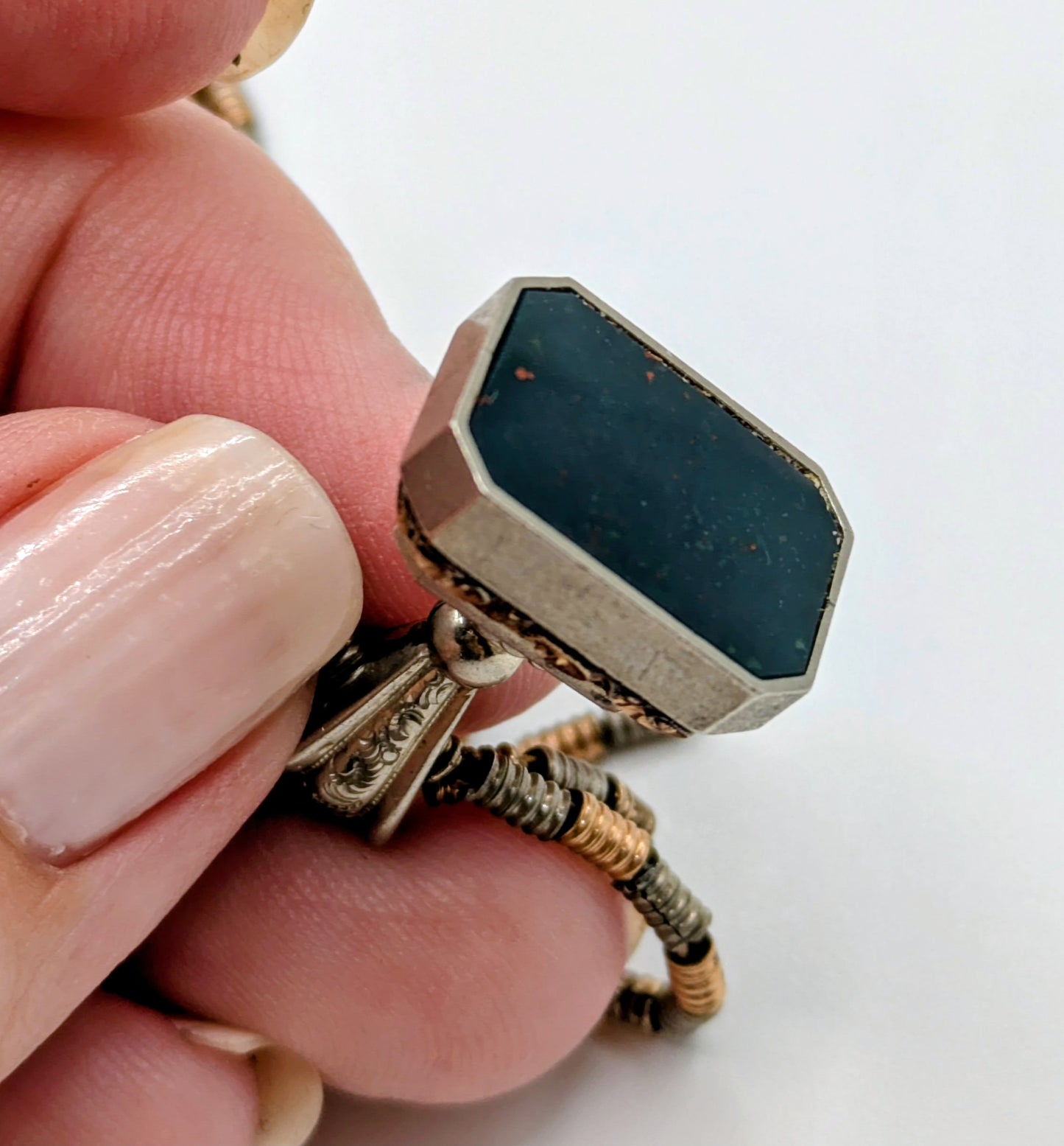 Antique 1920s two tone gold filled watch chain necklace 20"pink and white gold
