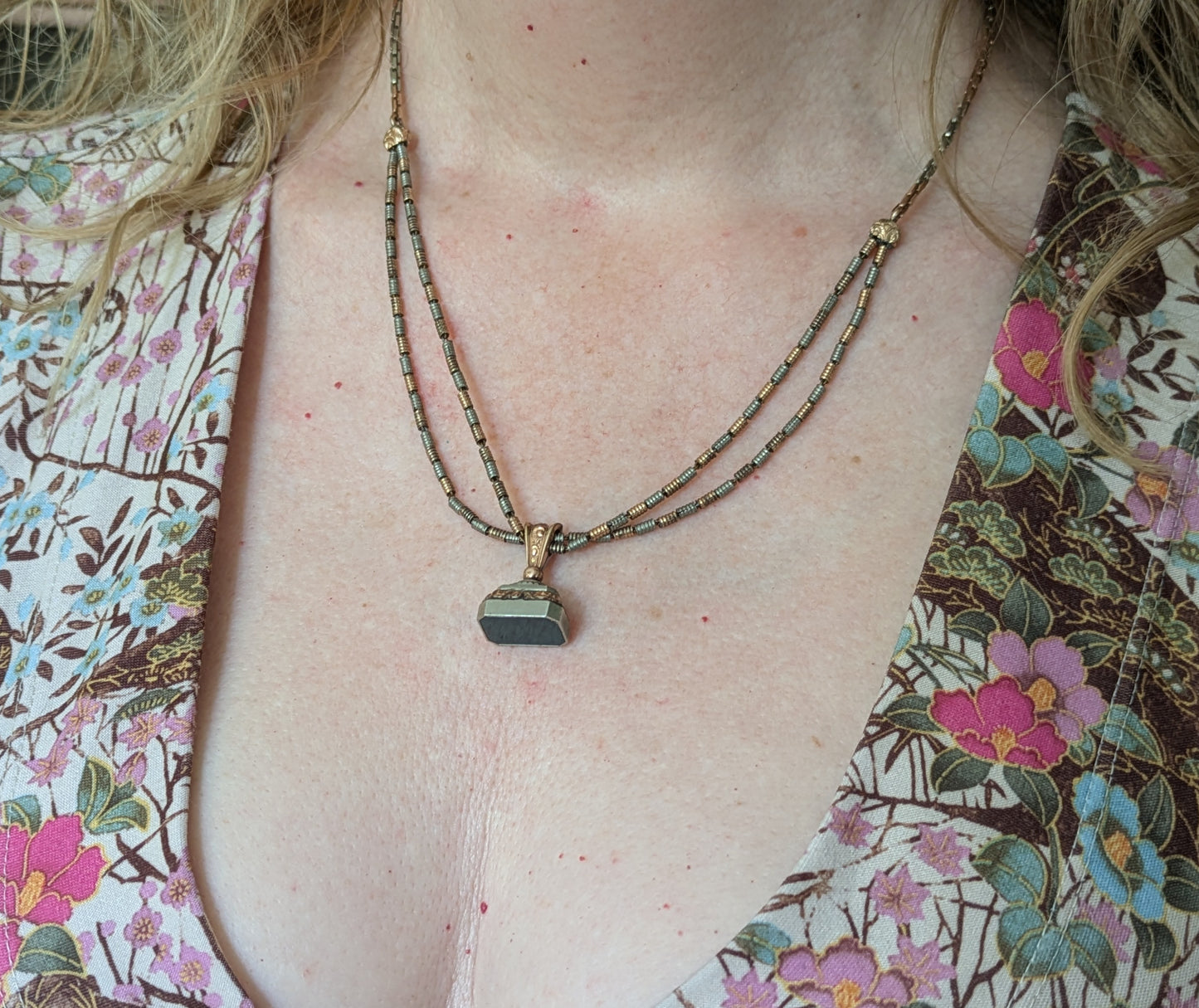 Antique 1920s two tone gold filled watch chain necklace 20"pink and white gold