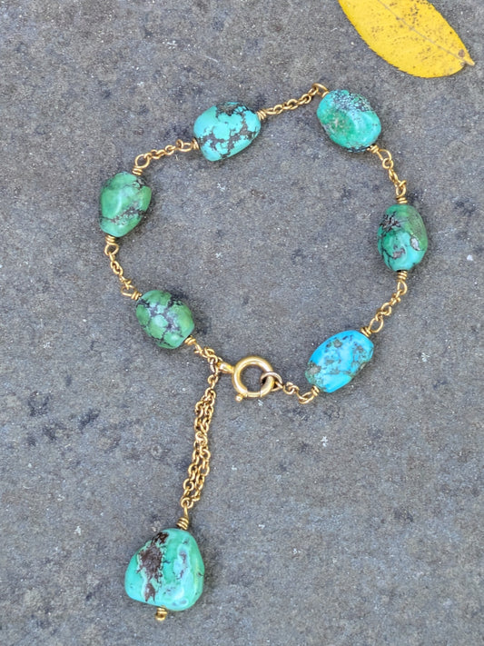 Antique Victorian Edwardian 9k Gold Turquoise Nugget Bracelet