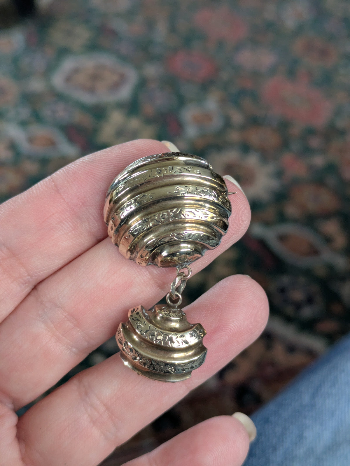 Early Victorian Hot Air Balloon Mourning Brooch with glazed locket, circa 1845