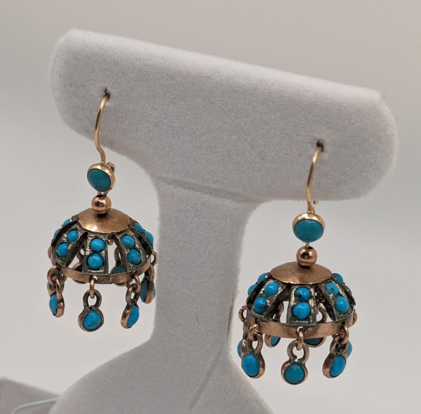 Sassy Victorian Turquoise Fringed Chandelier Earrings in Gold and Silver