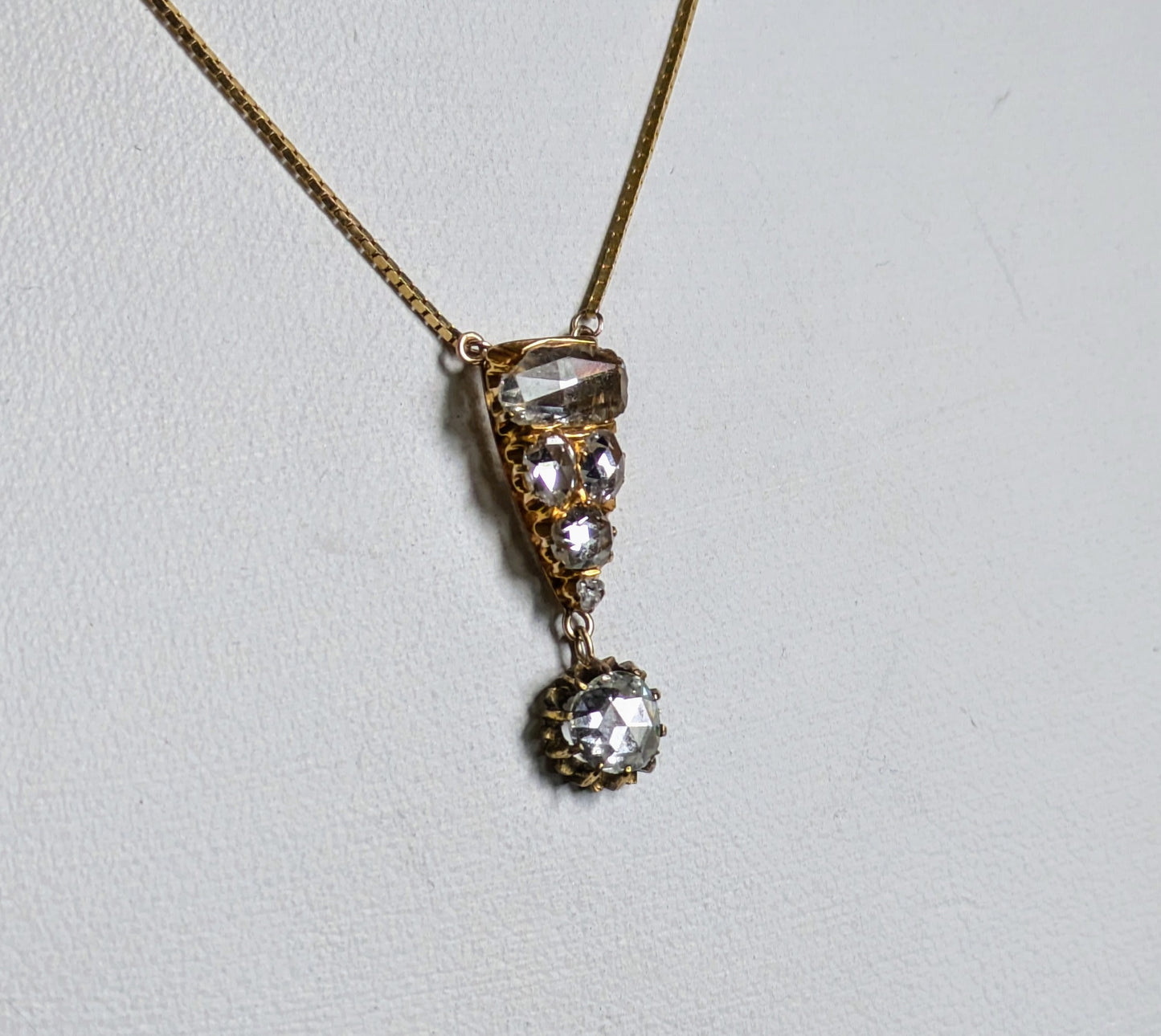 Victorian Rose Cut Diamond Pendant on Modern Chain, Exceptional