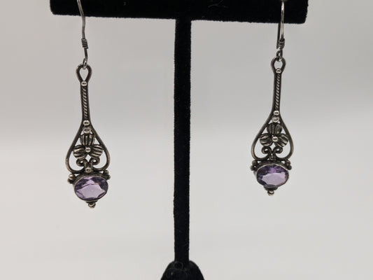 Art Nouveau Sterling Silver and Amethyst Earrings