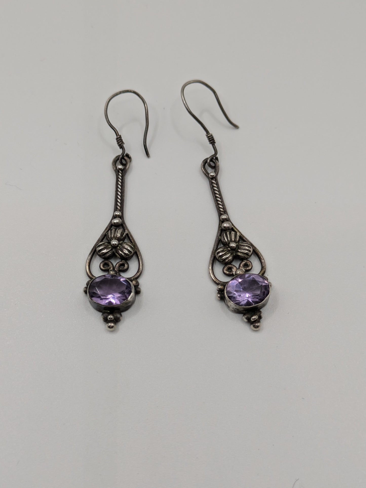 Art Nouveau Sterling Silver and Amethyst Earrings