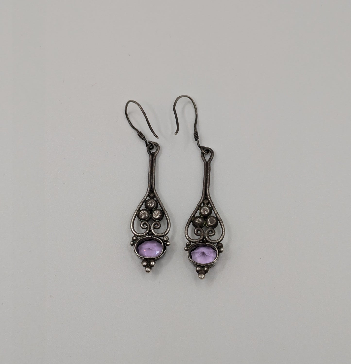 Art Nouveau Sterling Silver and Amethyst Earrings