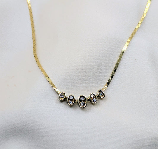 vintage 1980s 14k Gold Cobra link Diamond necklace