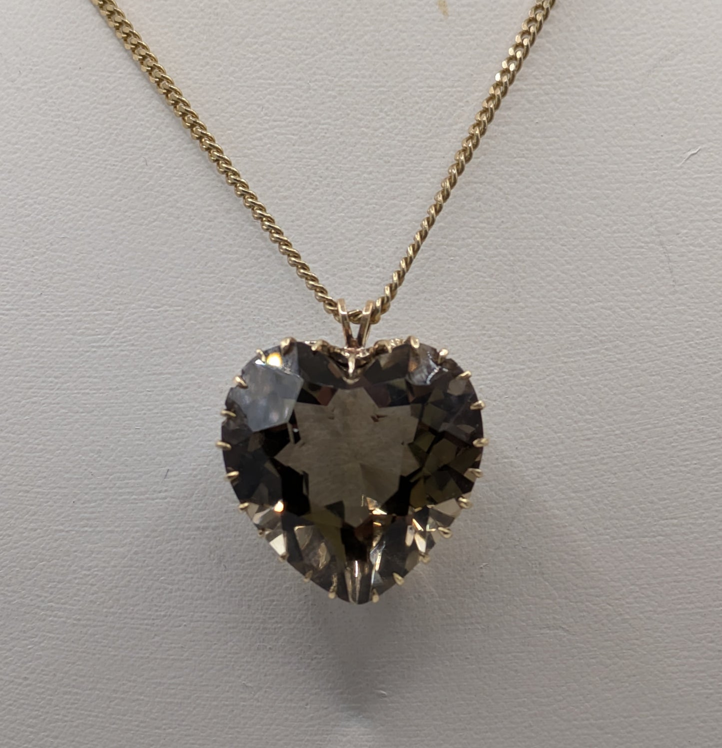 Huge Smokey Quartz Faceted Heart Pendant  in 14k Settng