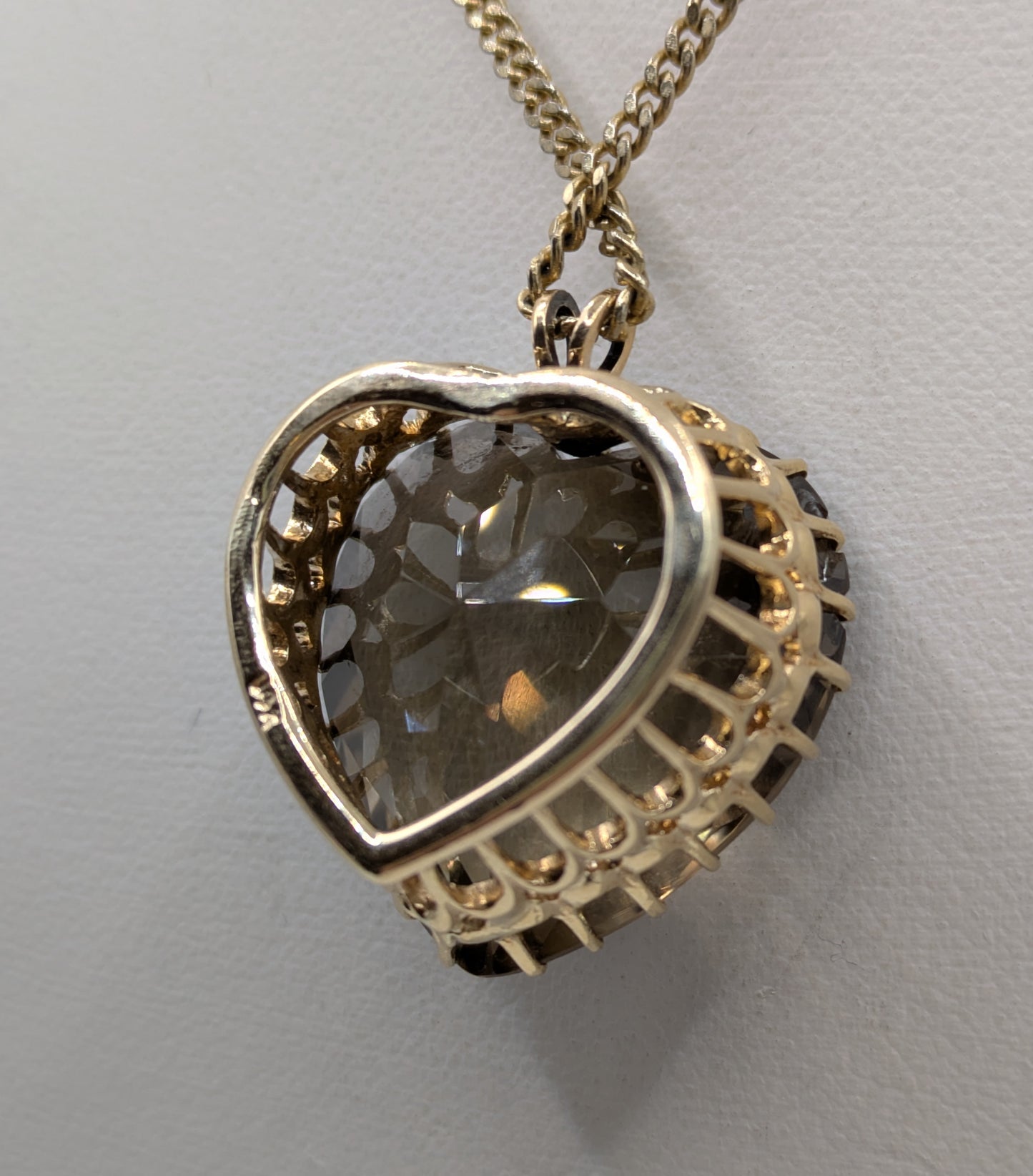 Huge Smokey Quartz Faceted Heart Pendant  in 14k Settng