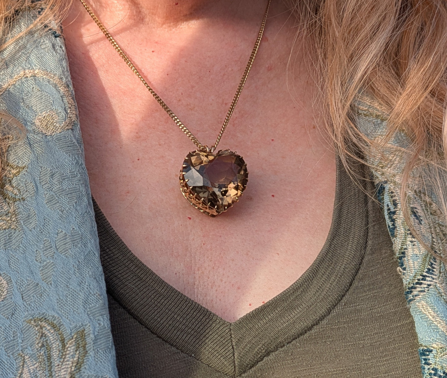 Huge Smokey Quartz Faceted Heart Pendant  in 14k Settng