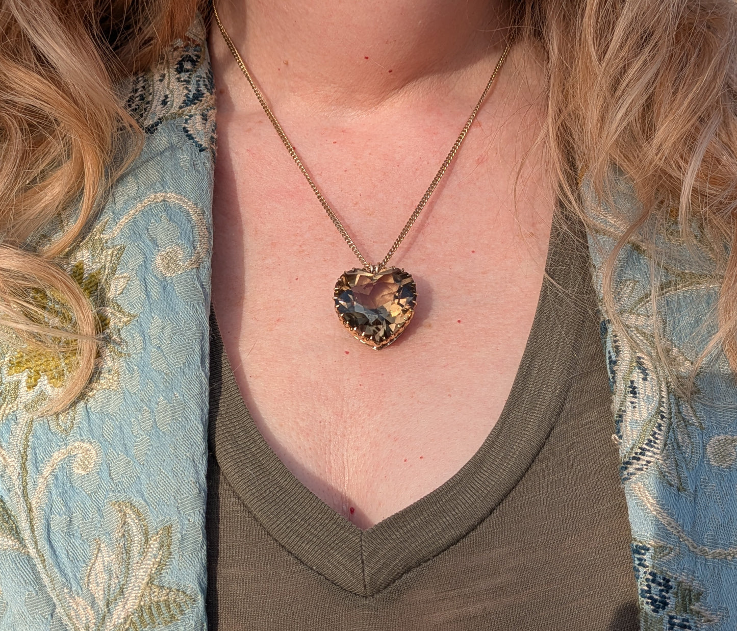 Huge Smokey Quartz Faceted Heart Pendant  in 14k Settng