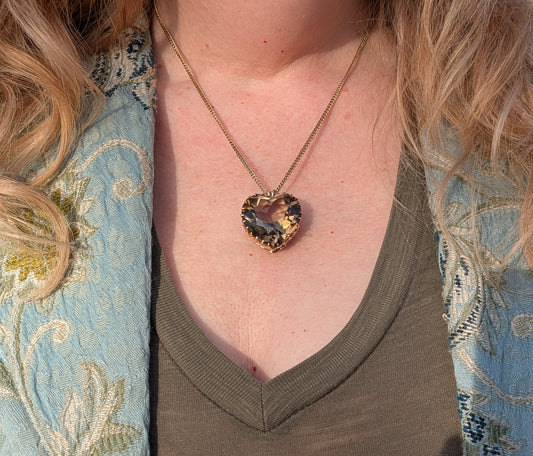 Huge Smokey Quartz Faceted Heart Pendant  in 14k Settng